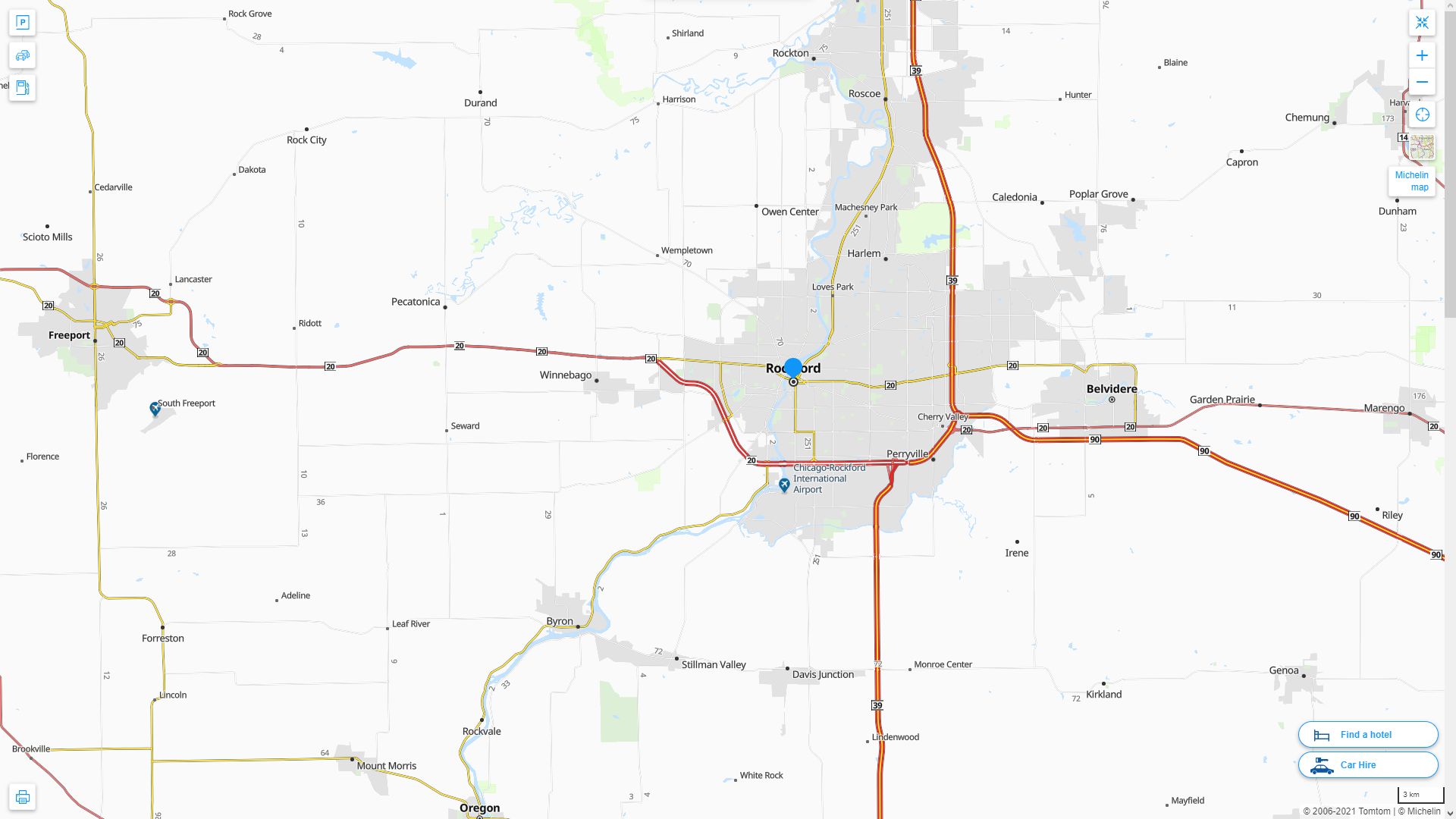 Rockford illinois Highway and Road Map